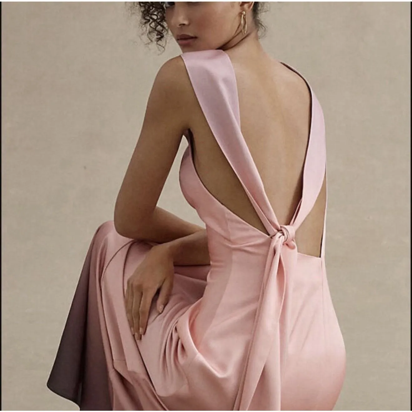 Anthropologie Significant Other Lana Cowl-Neck Tie-Back Satin Maxi Dress size 6 - Image 3