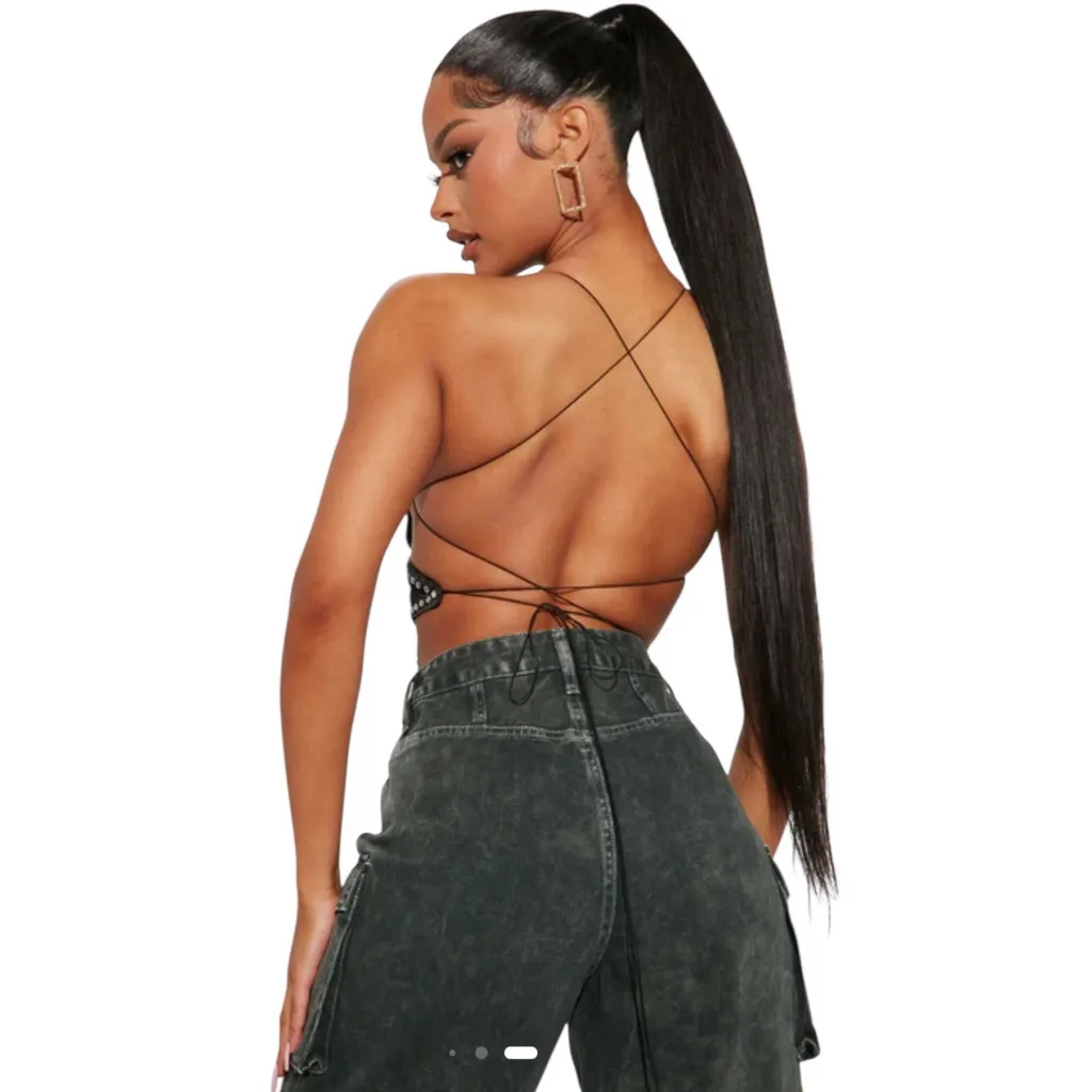 Jumisee Butterfly Top Womens Size M Black Open Back Beaded Rhinestone Cross NEW Size M - Image 4