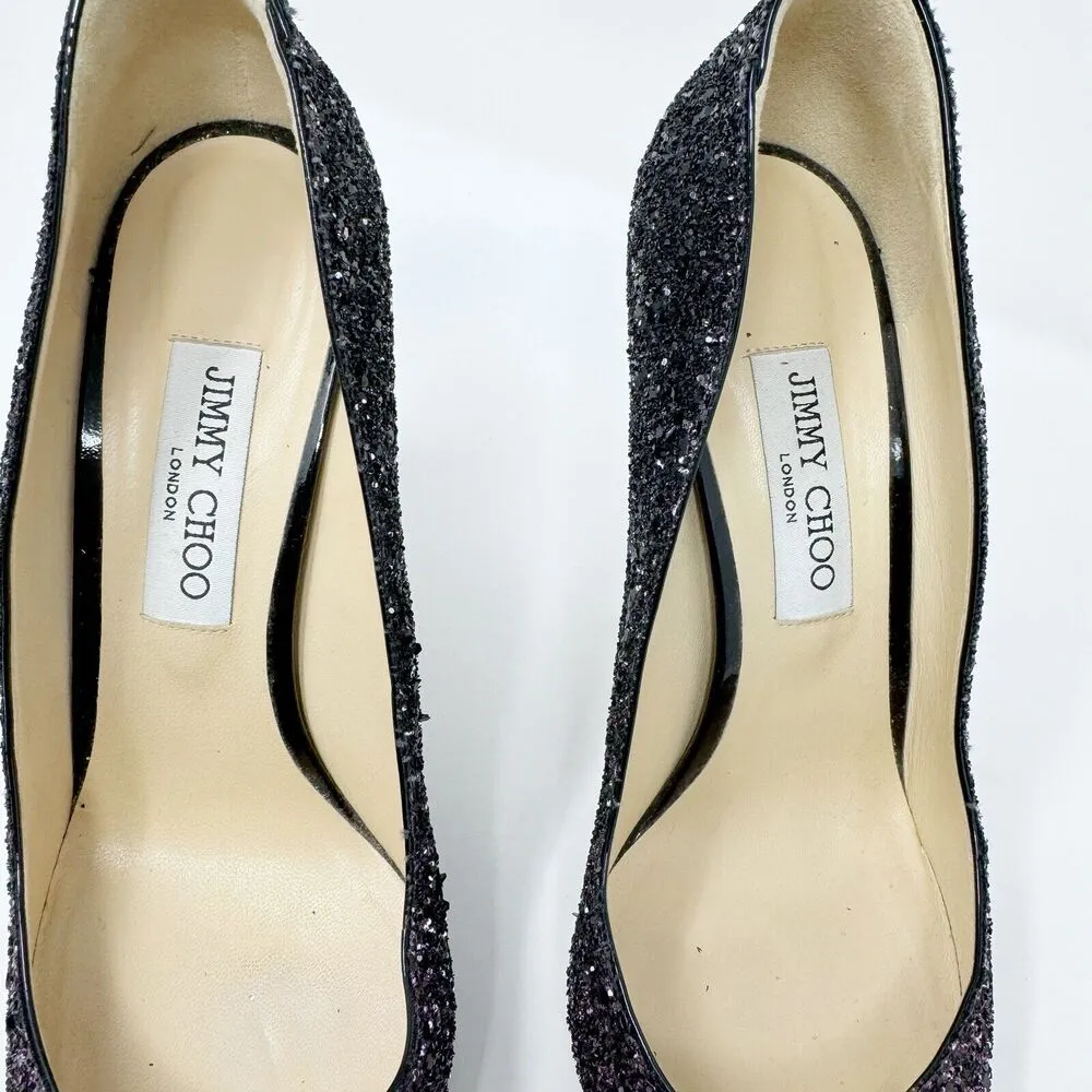 JIMMY CHOO Romy Purple Black Ombré Glitter Stiletto Pointed Toe Heels Size 40 - Image 4