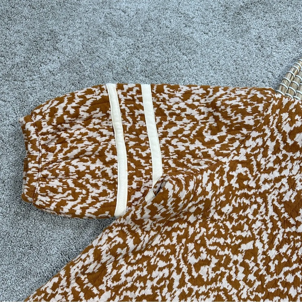 NWT VOY Women’s 3/4 Balloon Sleeve Printed Crop Top Boho in Orange White S - Image 4