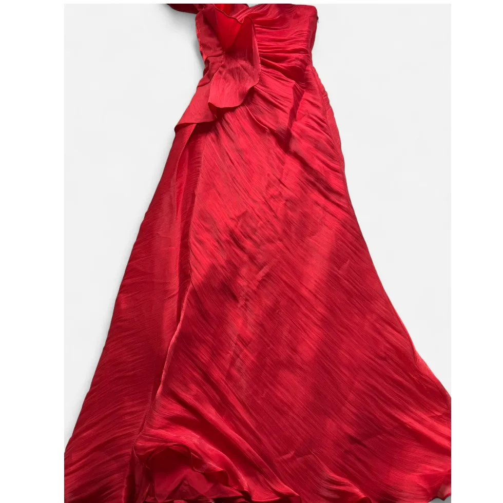 Badgley Mischka - One-Shoulder Pleated Leaf Evening Gown - Image 4