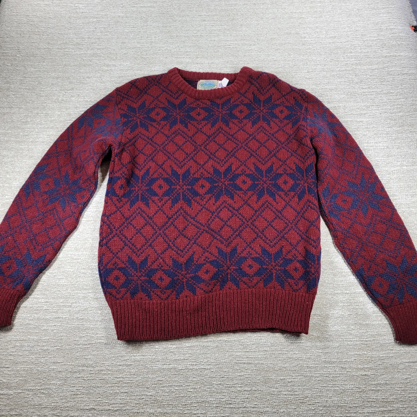 Royal North Mills Outfitters Wool Sweater Nordic Snowflake Red Blue USA Made L Size L - Image 4