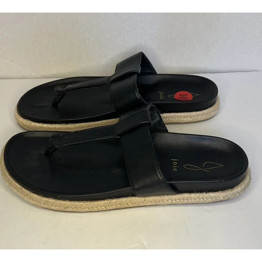 Joie Vegan Leather Espadrille Flat Thong Sandals Size 10 Black Slip On‎ Boho - Image 2