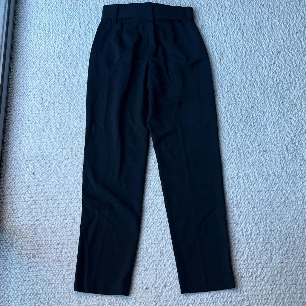 Maje Wool Blend Pleated Tie Waist High Rise Tapered Trouser Pant Black 38 / M - Image 4