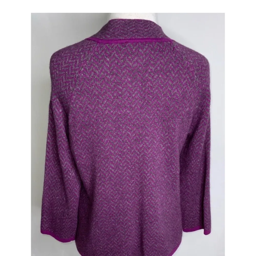 Talbots Purple Chevron Open Front Angora Lambs Wool Cashmere Cardigan Sweater S - Image 6
