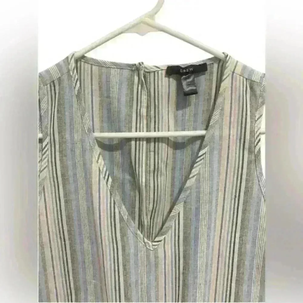Drew Anthropologie Striped Sleeveless Wide Leg Jumpsuit Blue Grey‎ White XS - Image 3