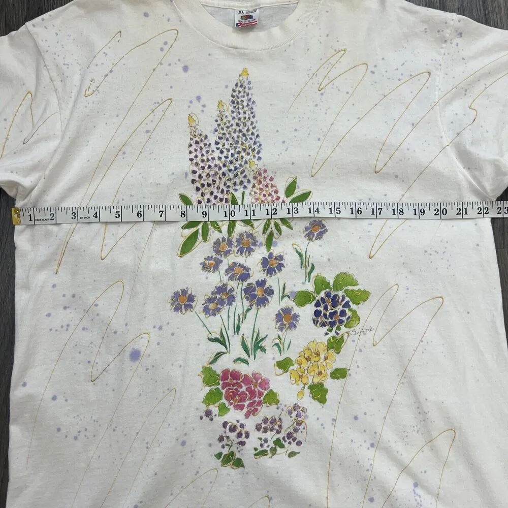Fruit Of The Loom Vintage Single Stitch Floral Short Sleeve T-Shirt Size XL - Image 6