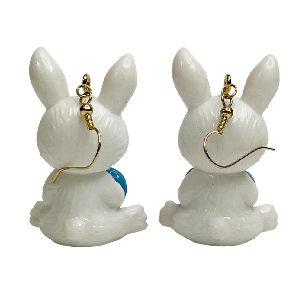 White Easter Bunny I Love You Dangle Pierced Earrings - Image 11
