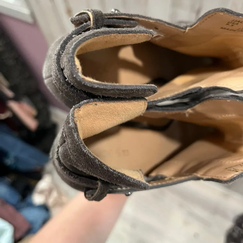 Joe's Jeans Cassia Ankle Boots Blocked Heel Dark Gray Suede Open Toe sz 9.5 - Image 6