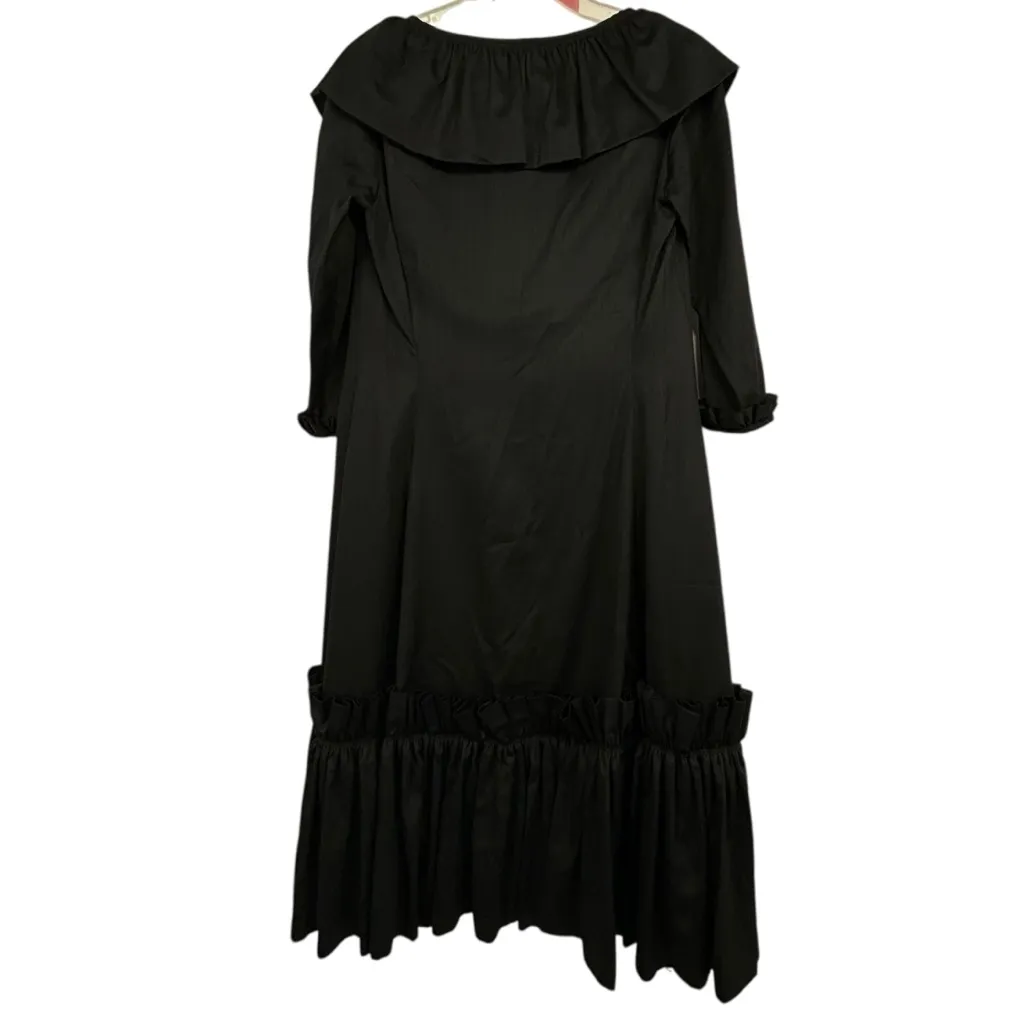 1950s Vintage Black Ruffle Midi Dress Handmade by Saks Fifth Avenue Seamstress Size 8 - Image 8