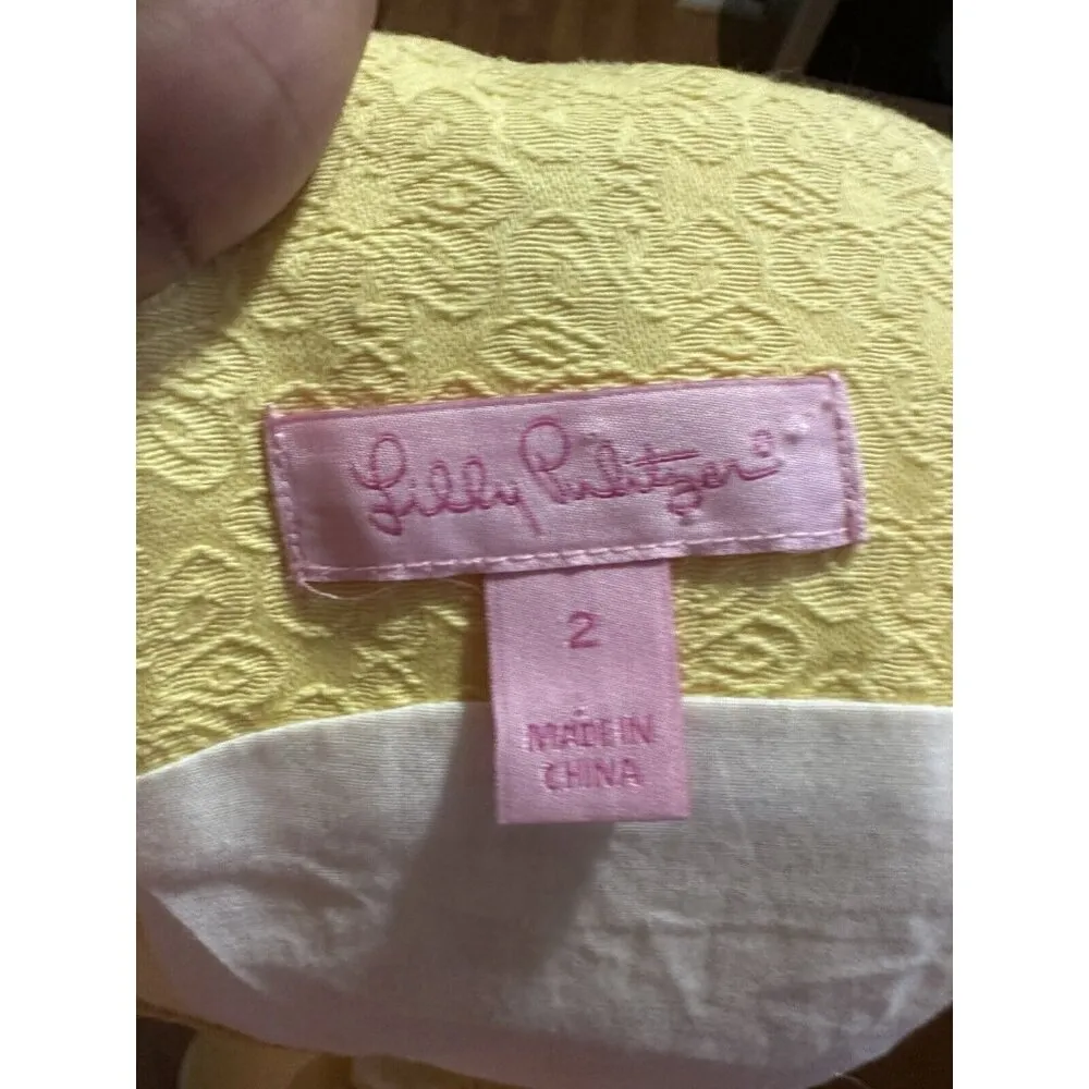 Lilly Pulitzer Fitch Shift Yellow Knee Length Sleeveless Dress Eyelet Textured 2 - Image 6