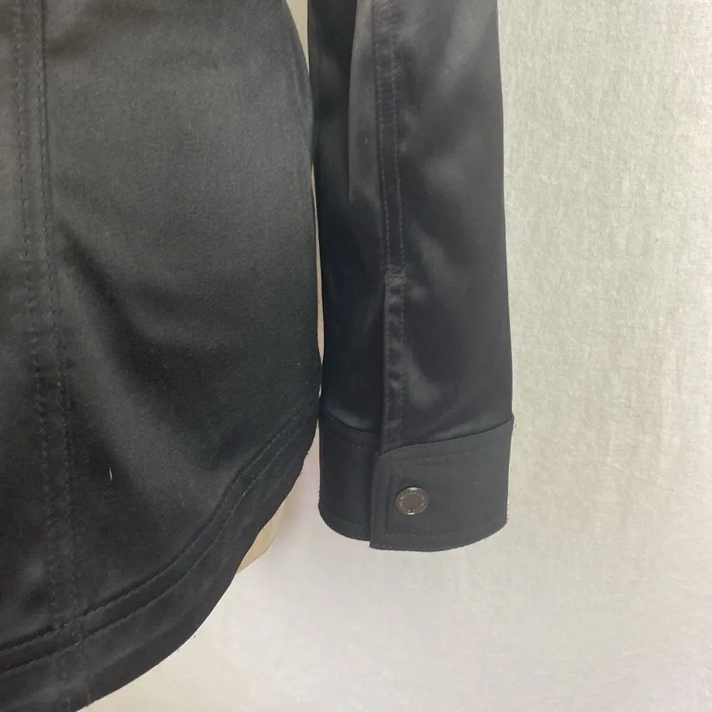 Black Satin Long Sleeve Zip Up Utility Military Belted Jacket From WHBM 2 - Image 4