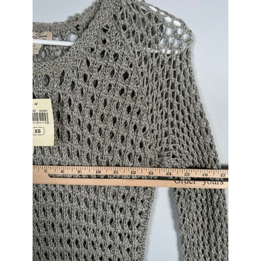 NWT Lucky Brand XS Womens Sweater Beige Crochet See Through Long Sleeve - Image 6
