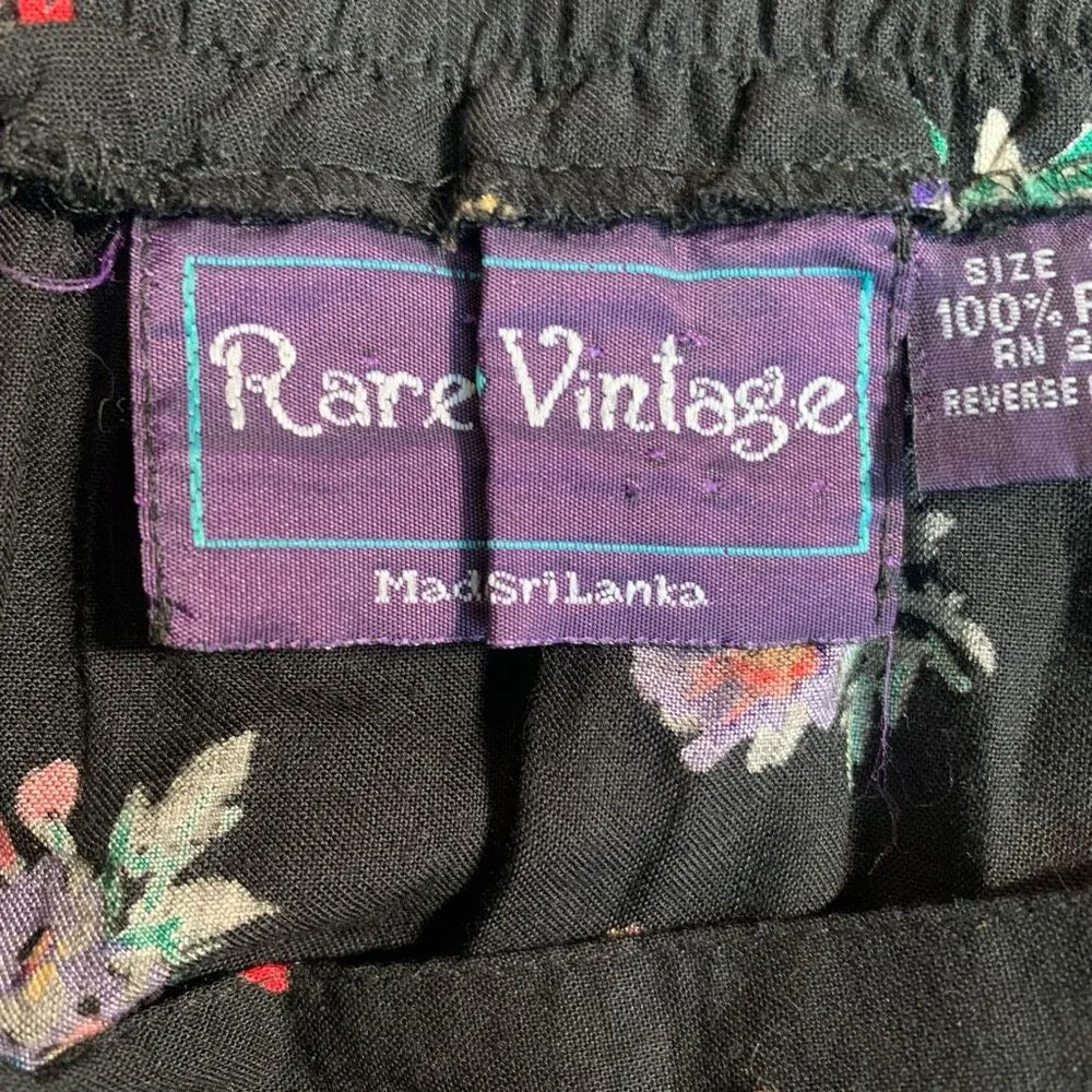 Vintage 90s Pleated Maxi Skirt Black Dark Floral Plaid Border Print 10 Medium - Image 8