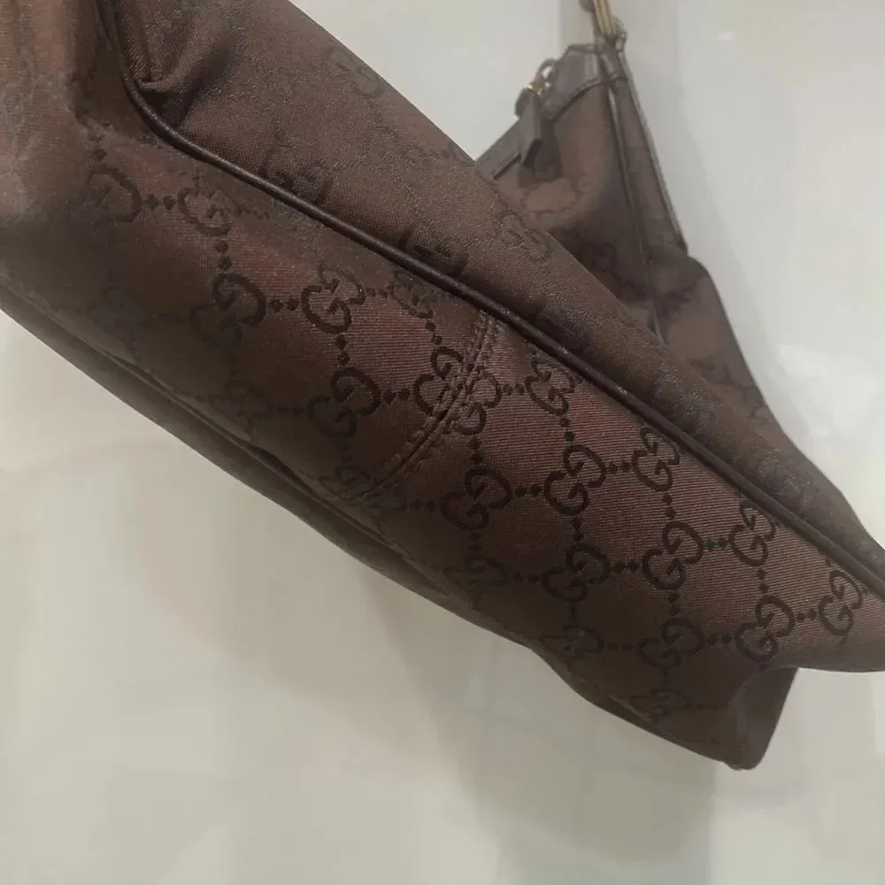 Gucci Canvas Brown Nylon Logo Print Leather Hobo Shoulder Tote Bag Purse - Image 7