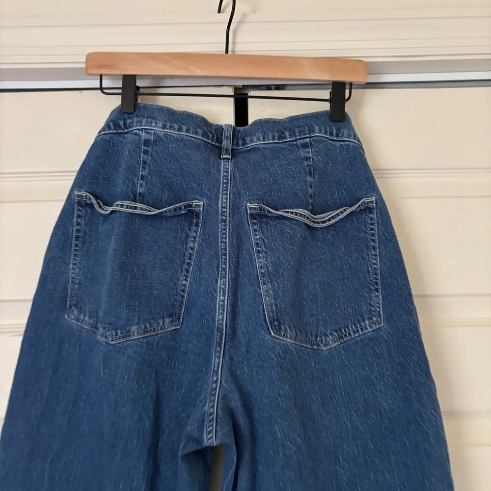 J. Crew Factory Wide Leg High Rise Full Length Patch Pocket Jeans | Size 32 Blue - Image 8