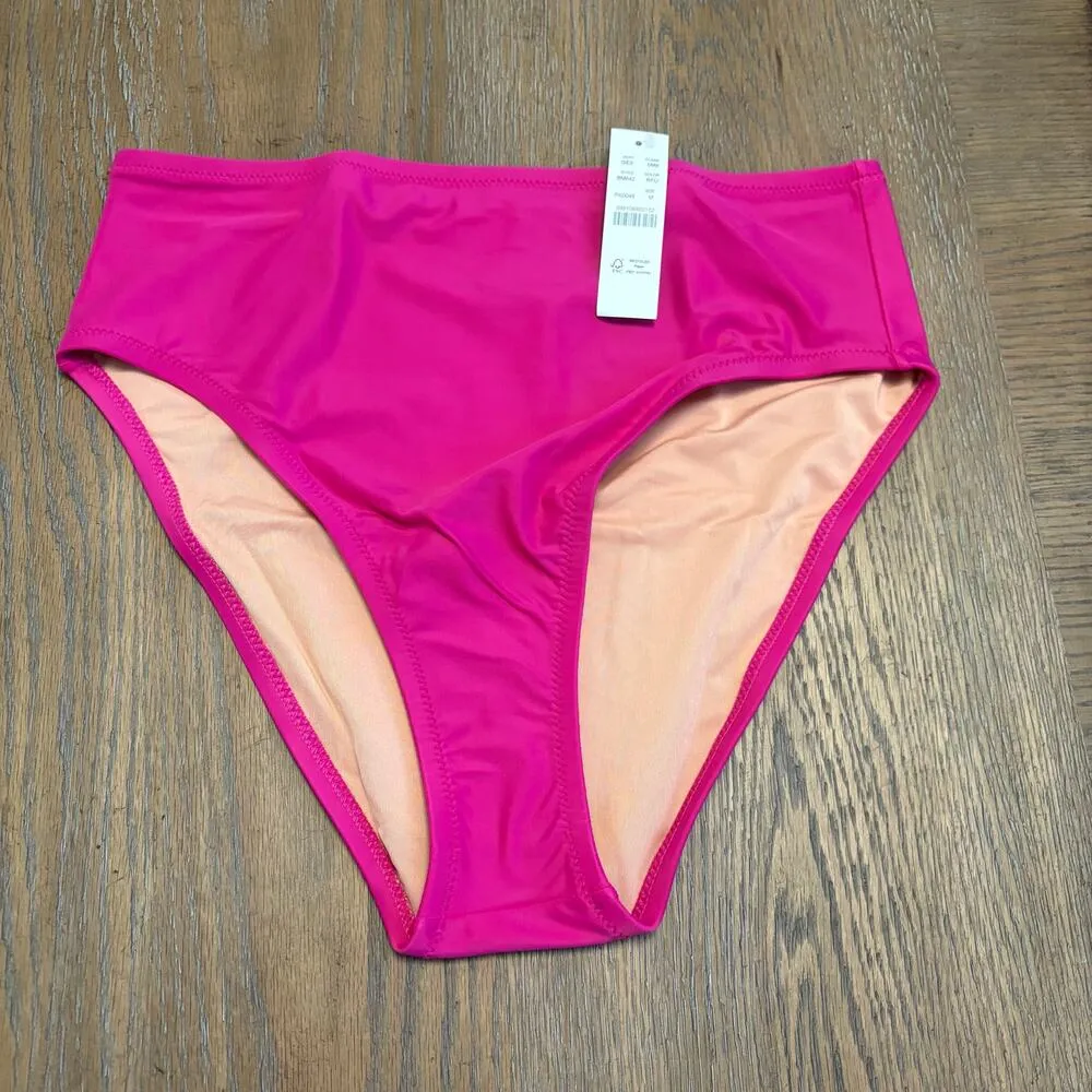 J. Crew Bright Pink Hallie Bikini Bottom Medium Vacation High Rise Beach Pool - Image 5