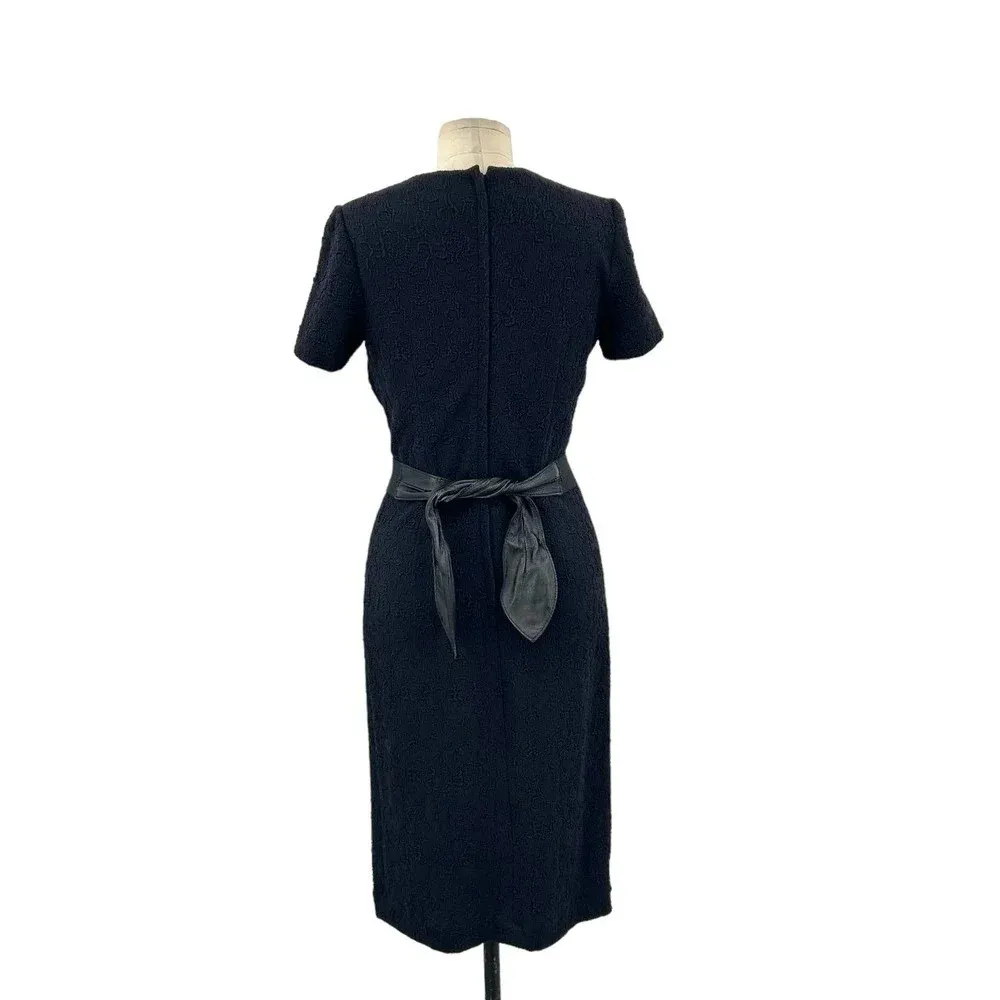 Teri Jon Sportswear Black Crepe Textured Leather Trim Sheath Dress Size 8‎ - Image 5