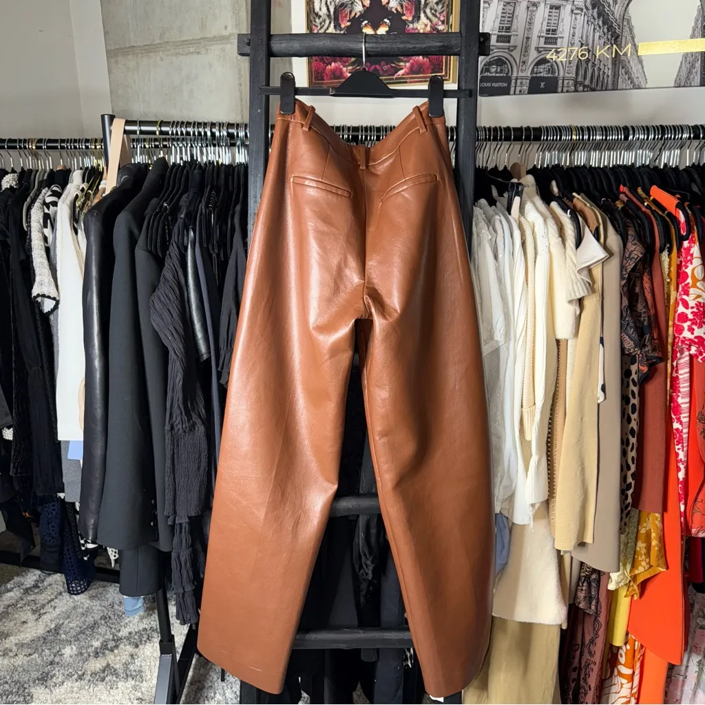 Wilfred Cognac Faux Leather Pleated Wide Leg Pants Brown Size 4 - Image 8