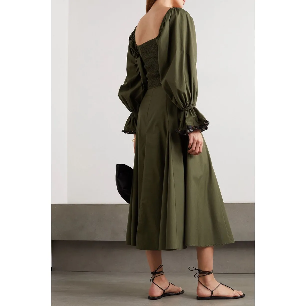 Lug Von Siga Army Green Serena Ruffle Cotton Poplin Midi Dress Size 6 - Image 2