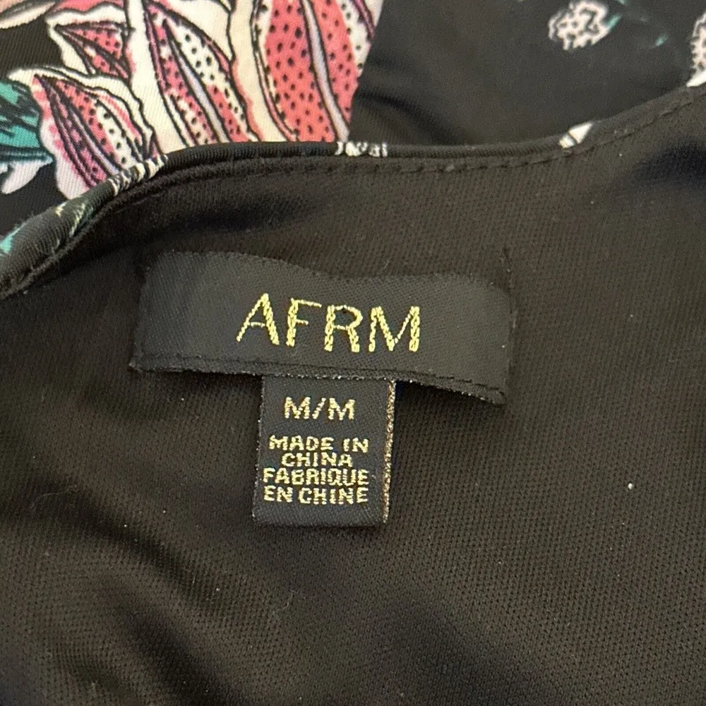 AFRM Womens Maxi Flare Dress M Medium Black Floral Balloon Long Sleeve Open Back - Image 7