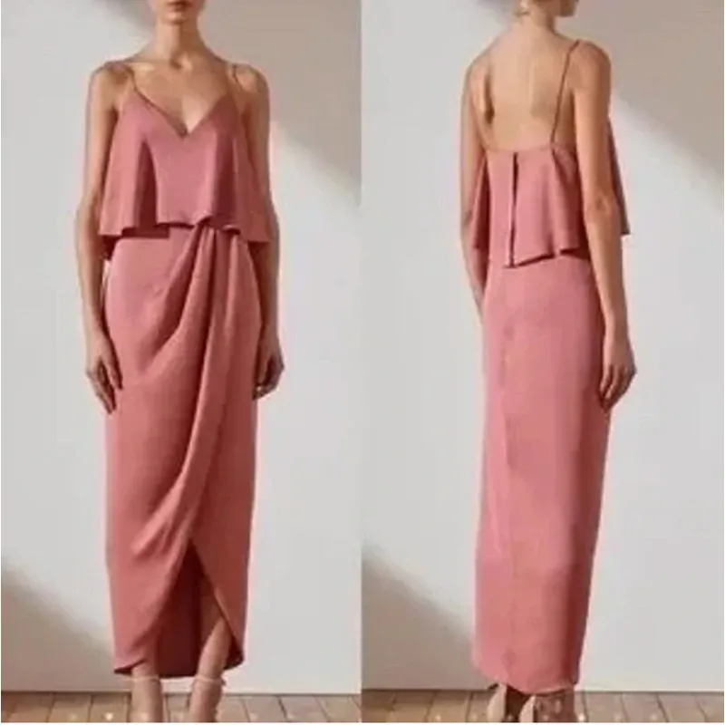 Shona Joy Luxe Cocktail Frill Midi Dress Rose Women's US 4 Small - Image 4