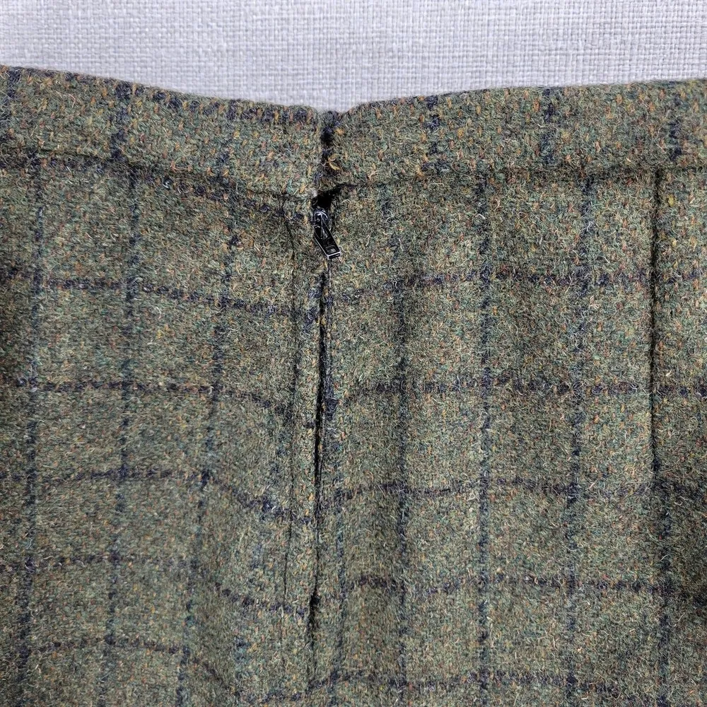 Vintage Womens Skirt Sage Green Wool Tweed Windowpane Check A - Image 11
