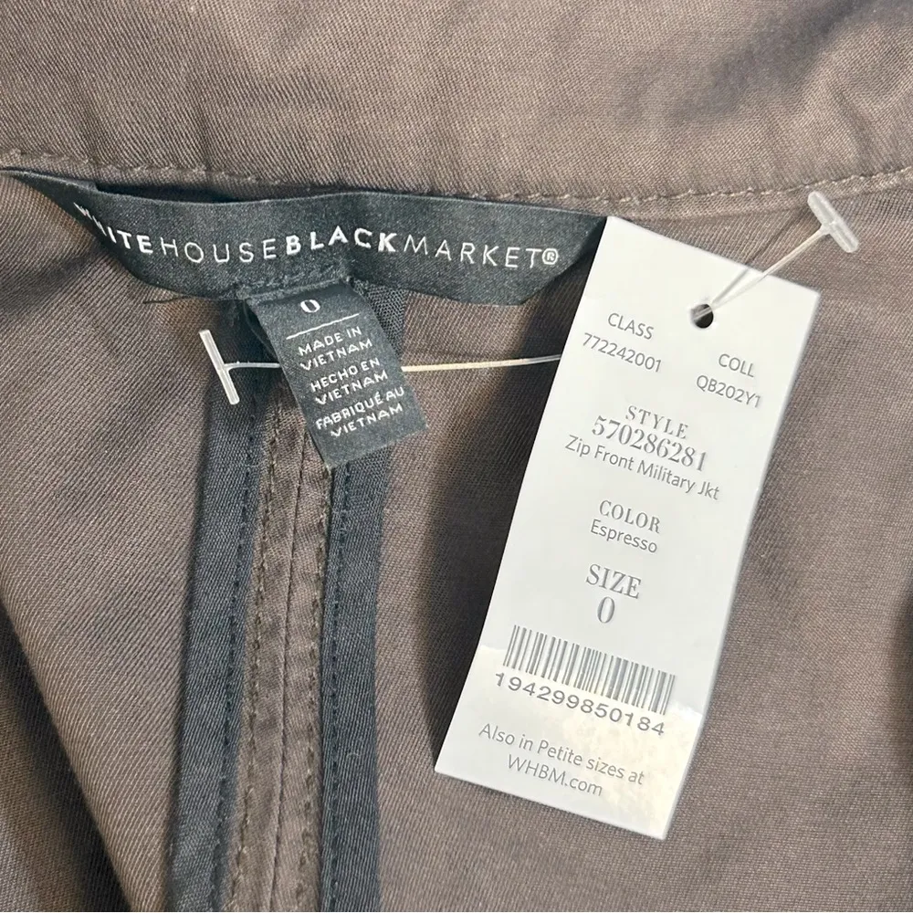 White House Black Market Brown Zip Front Military Jacket Size 0 NWT - Image 10