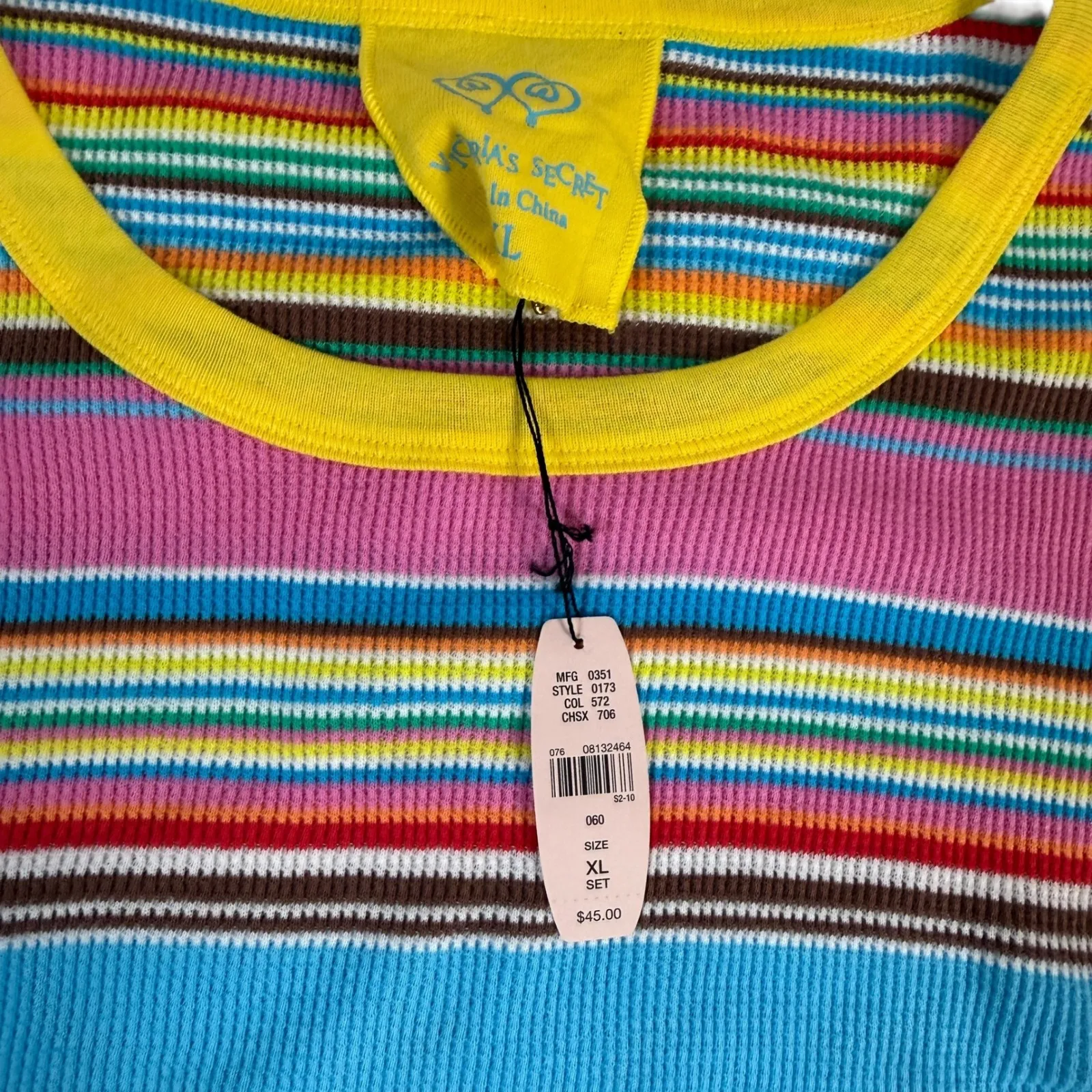 VTG Victoria's Secret Pajama Set XL Multi Stripe Long Sleeve Top Pants Y2K - Image 7