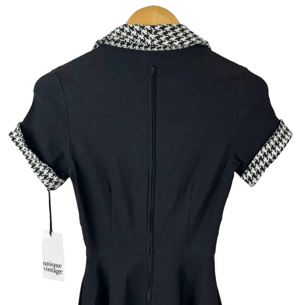 NEW Unique Vintage 1950s Dovima Swing Dress Black & Houndstooth XS Rockabilly - Image 10