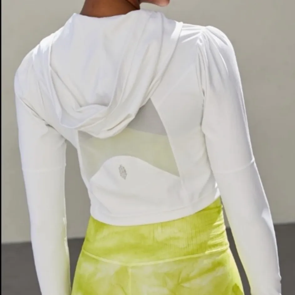 Free People Movement White Cropped Zip-Up Hoodie, Medium NWOT - Image 2