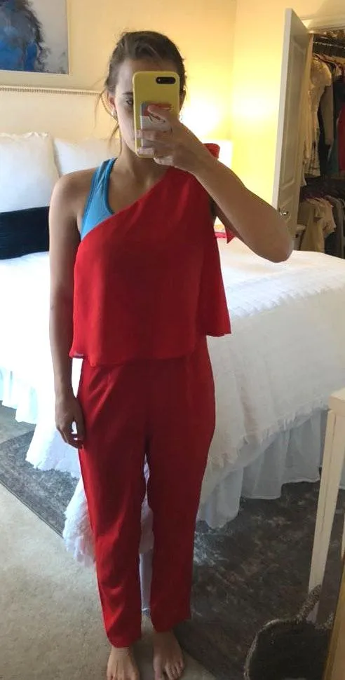 Red One Shoulder tie Jumpsuit - Image 2