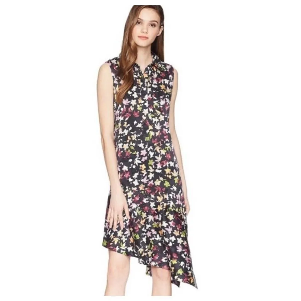 Equipment Femme Tira Black Floral Silk Diagonal Hem Midi Dress Size Medium - Image 12