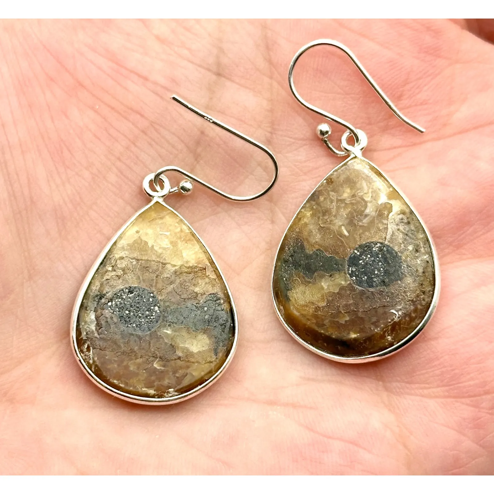 Genuine Ammonite Sterling Silver Handmade Dangle Earrings - Image 4