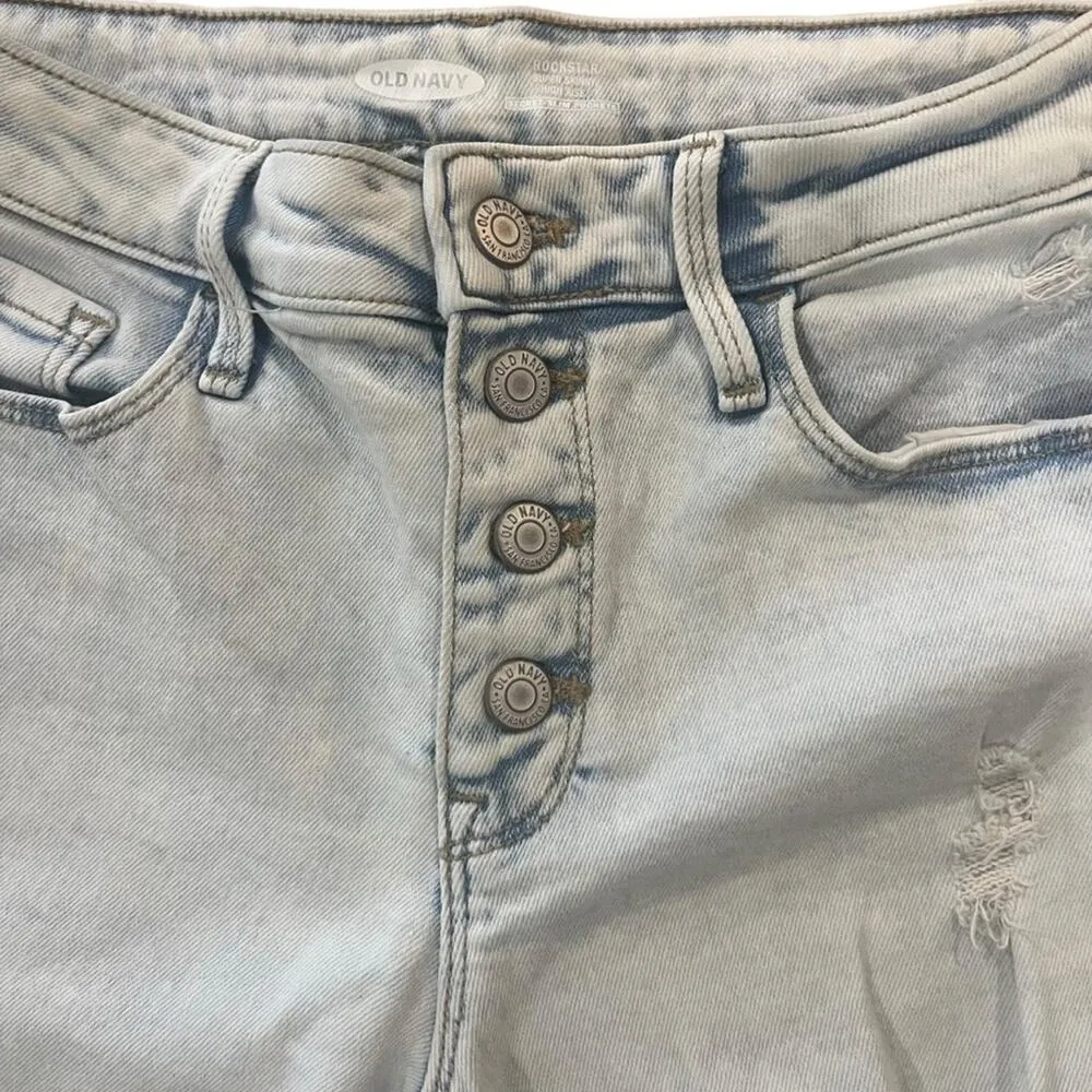 Old Navy Womens Rockstar Super Skinny High Rise Button Fly Light Wash Jeans Sz 4 - Image 2