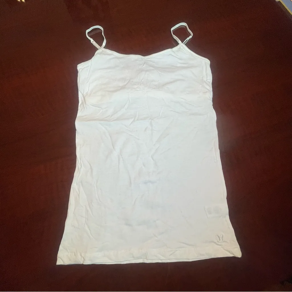 Aeropostale Y2K style Stretch White Cotton Cami Tank Top Built-In Shelf Bra M/M - Image 2