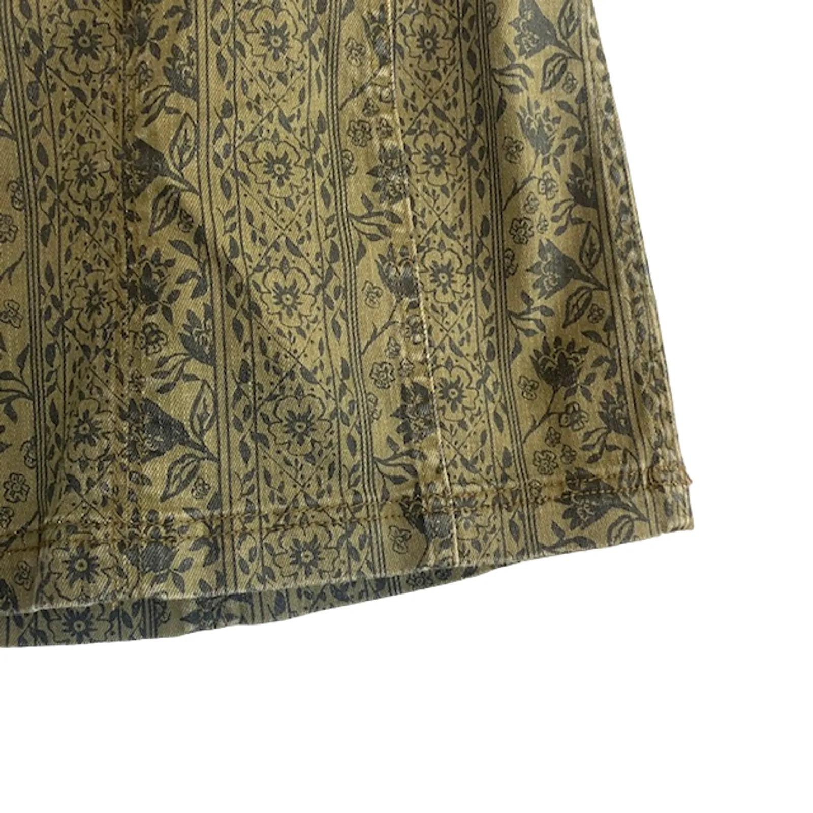 Free People Women’s Olive Floral Detail Straight Denim Mini Skirt Size 4 - Image 5