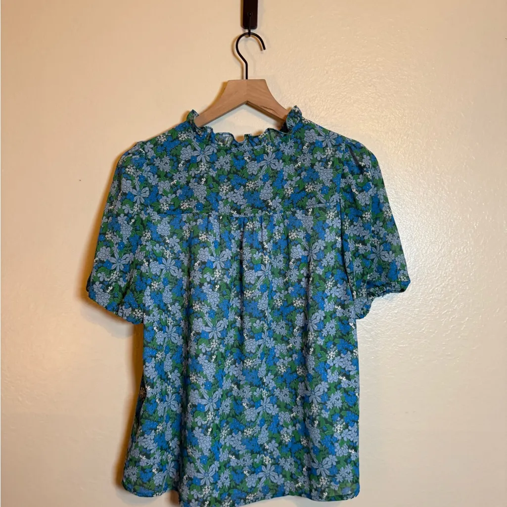 J. Crew Ruffle-trim short-sleeve top in hyacinth‎ fields - Image 7