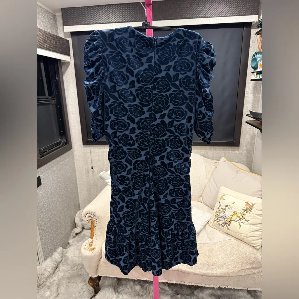 NWT Donna Morgan Navy Floral Velvet Dress size 8 - Image 5