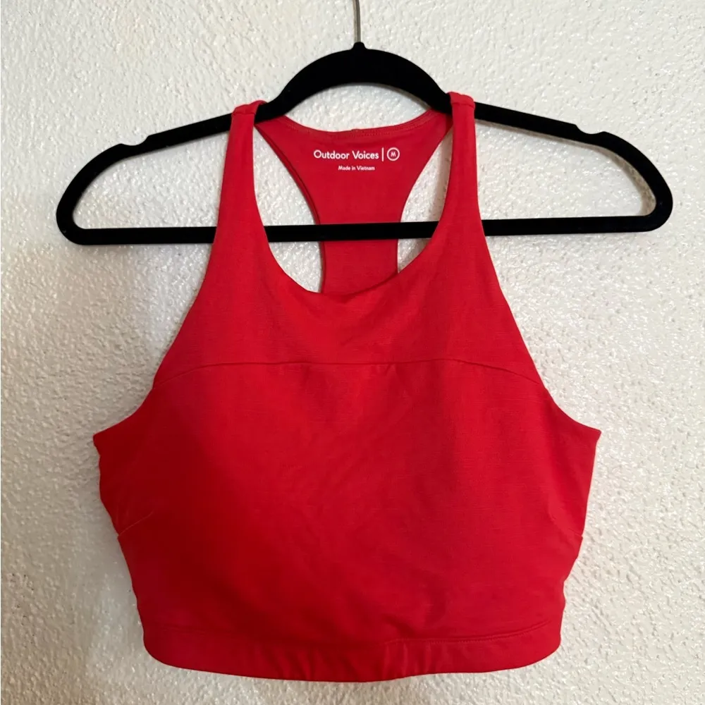 Outdoor Voices Red TechSweat High Neck Crop Top Sports Bra Size Medium - Image 4