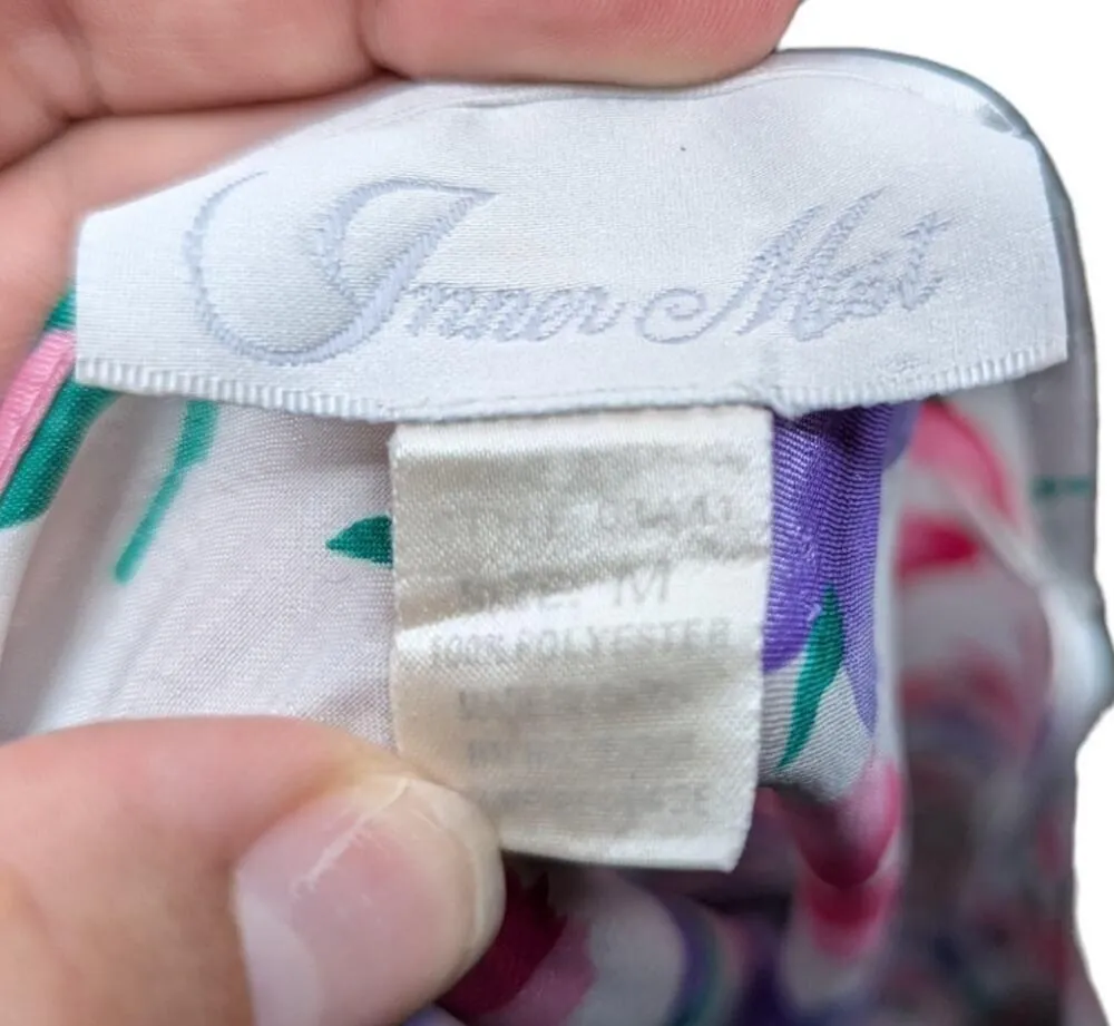 Vtg 1990s Inner Most White Pink Floral Print Satin V - Image 4