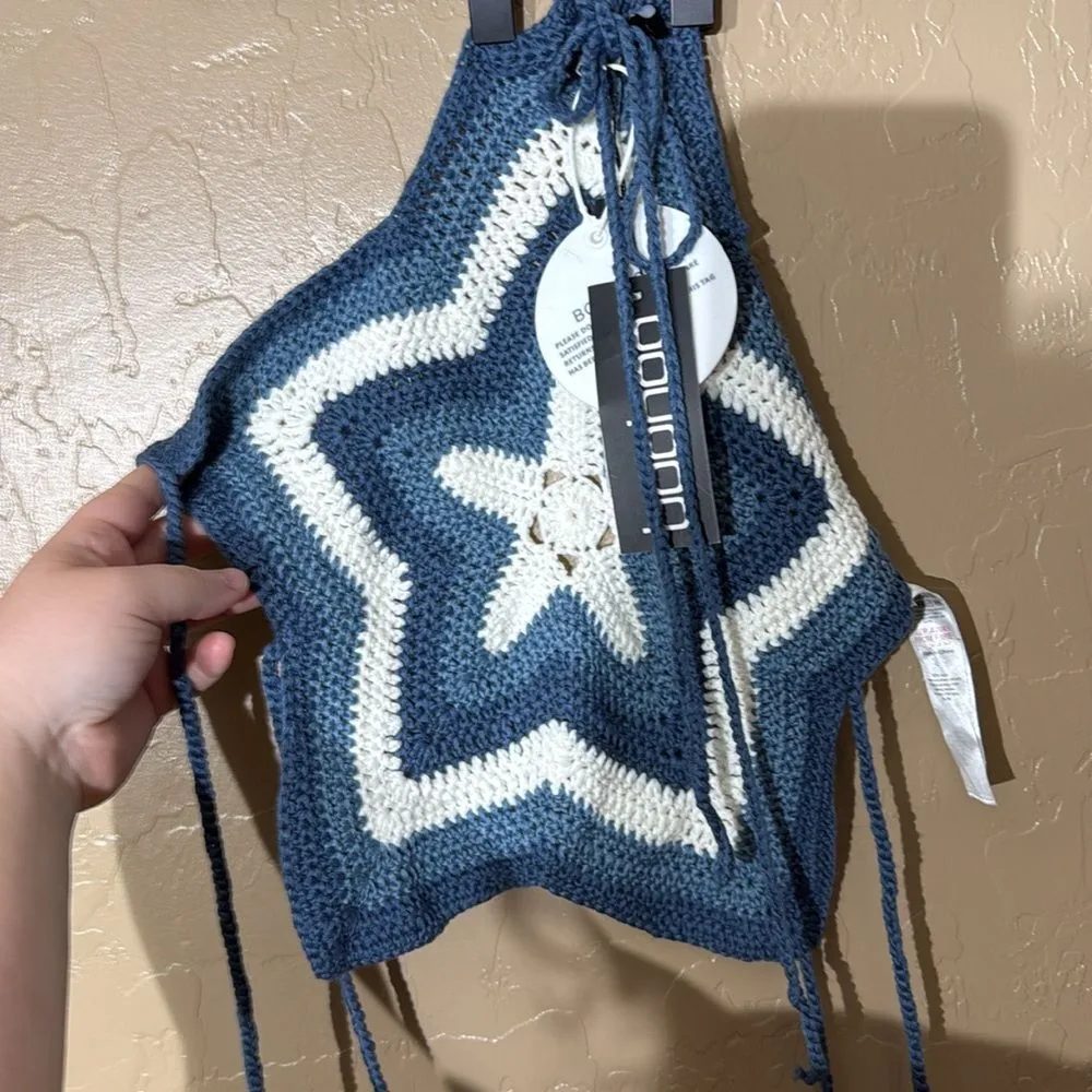 NWT BOOHOO PREMIUM HALTER CROCHET STAR CROP TOP - Image 6