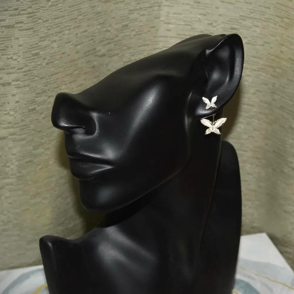 Pearlescent White Butterfly Ear Jacket Earrings Gold - Image 4