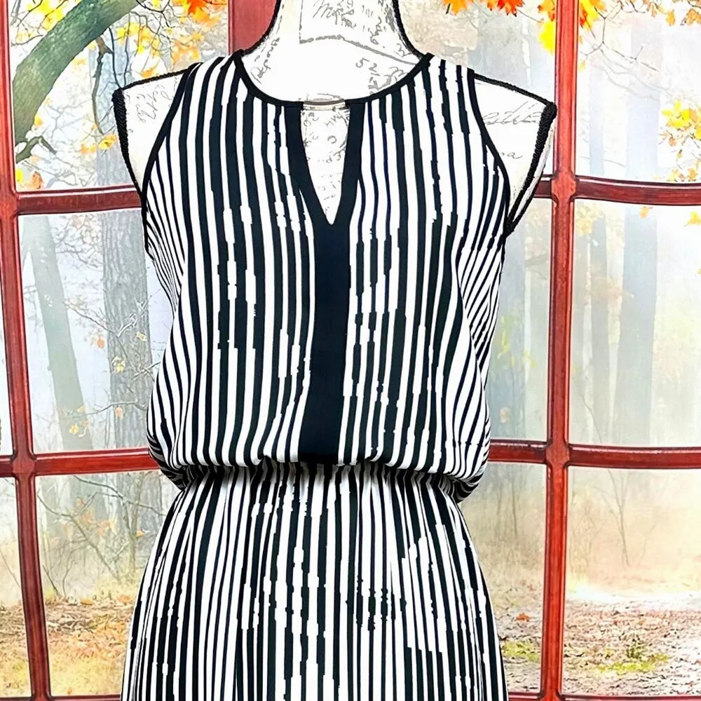 White House Black Market Striped Keyhole Maxi Dress Black/White 2 - Image 7