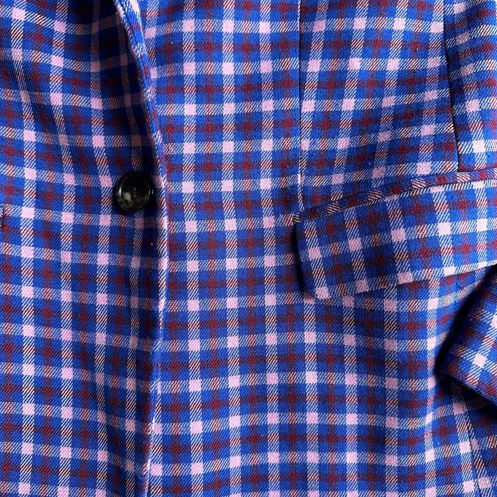 J. Crew Regent Checkered Plaid Blazer Women’s size 0, purple, red blue pink - Image 4