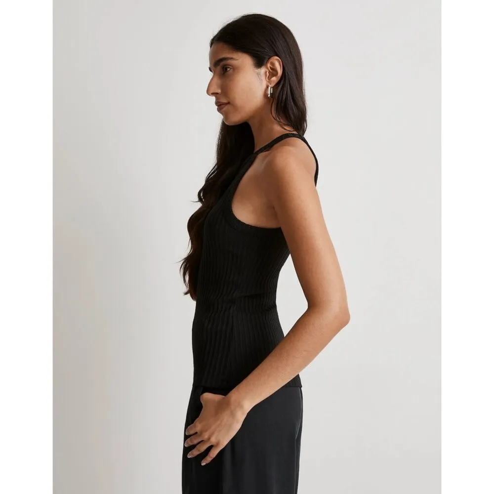 Madewell Womens Ribbed Cutaway Crewneck Tank True Black L - Image 3