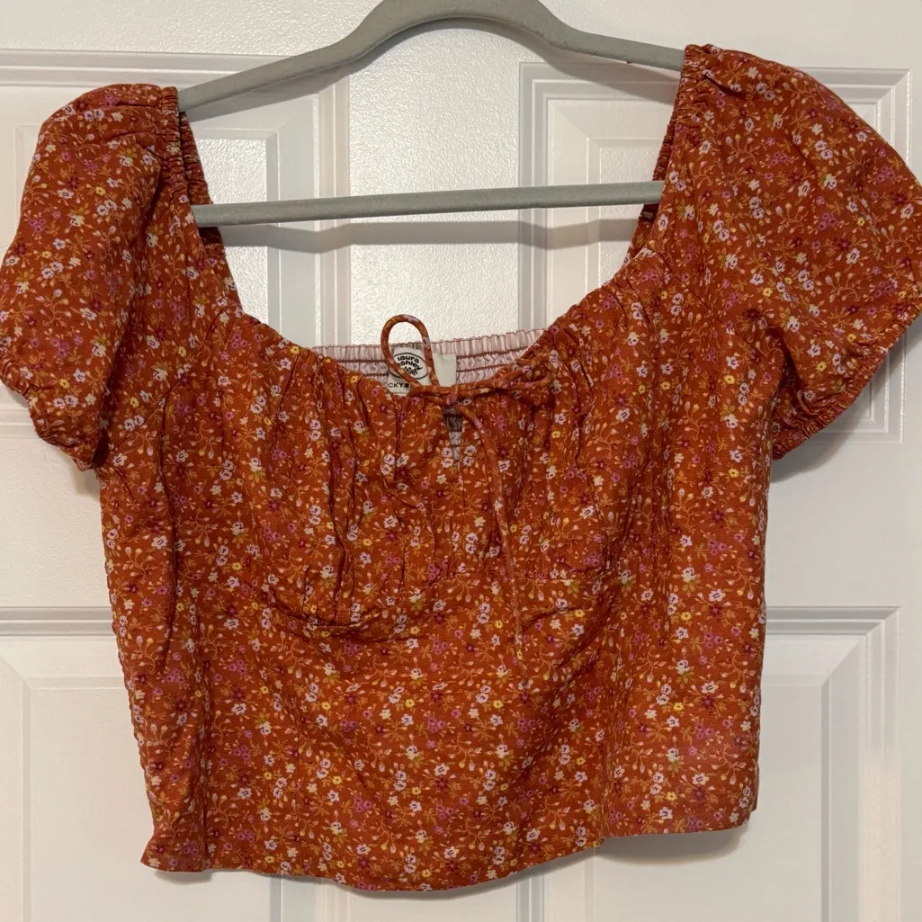 Womens Lucky Brand Laura Ashley Rust Corset Printed Floral Pink White Crop Large - Image 4