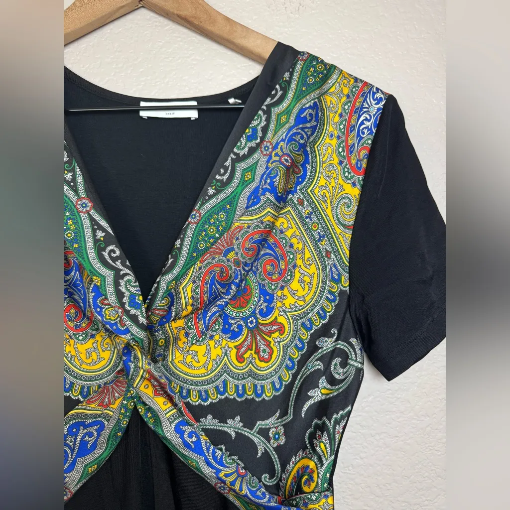 SANDRO Rabba Printed Satin Twill paneled Jersey Midi Dress Black size 6 $695 - Image 15