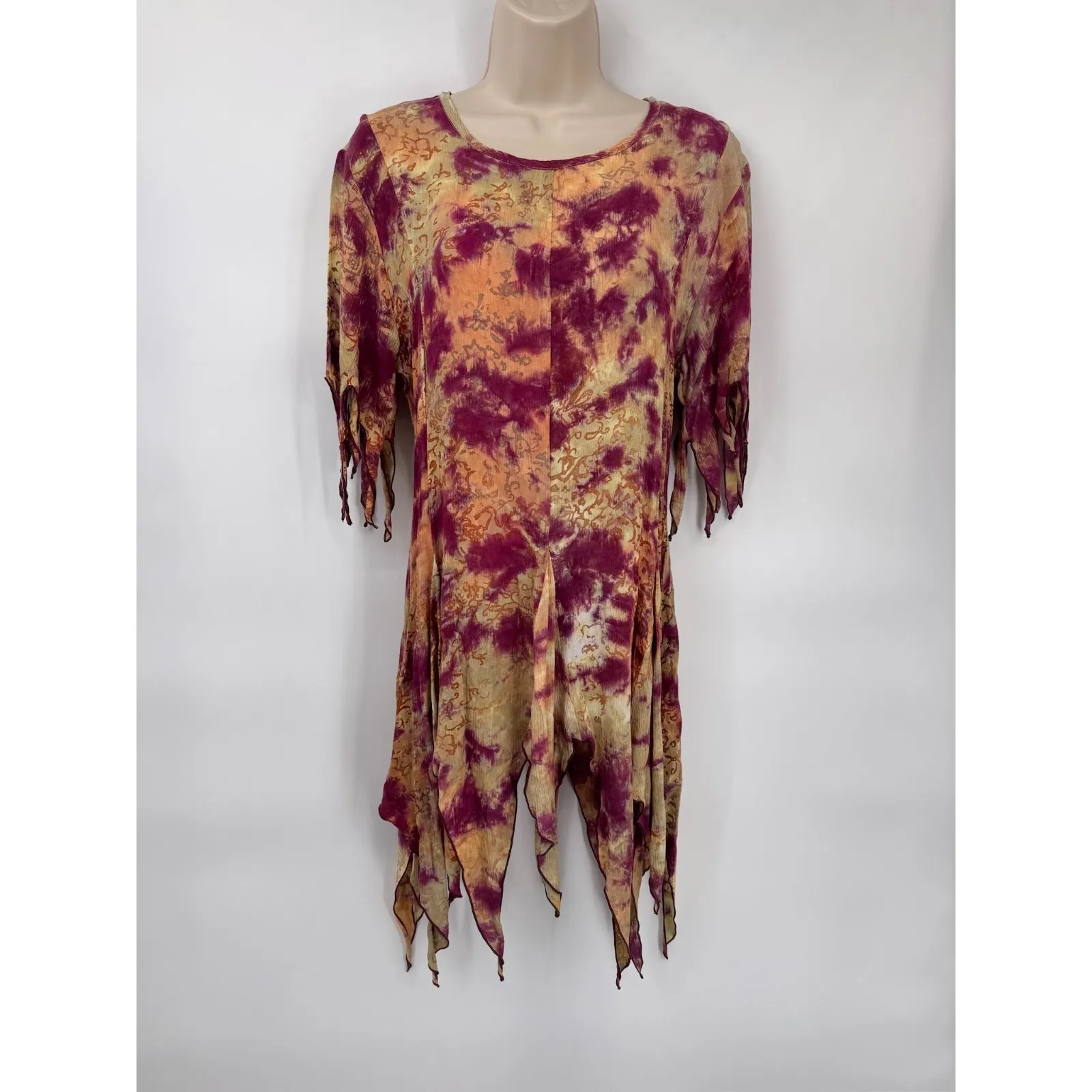Mystery Design Dress Womens Small Pink Tan Tie Dye Fairy Pixie Boho Festival - Image 2
