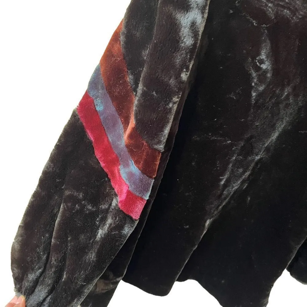 80’s Faux Fur Plush Colorblock Sleeve Swing Coat Size 14 - Image 8